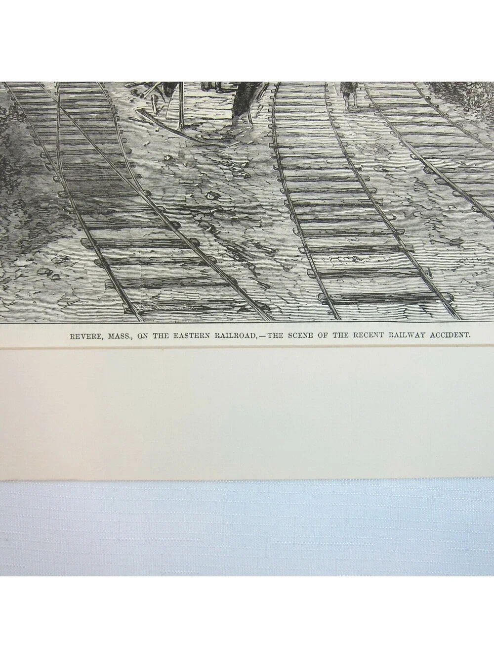 Antique 1871 Wood Engraved Print Revere Massachusetts Railroad Train Wreck Scene